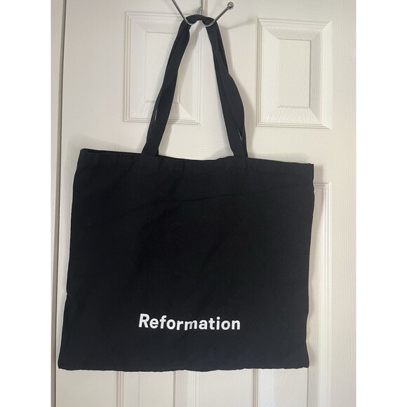 Reformation Black Canvas Medium Size Tote Bag Chic Logo - Picture 1 of 2